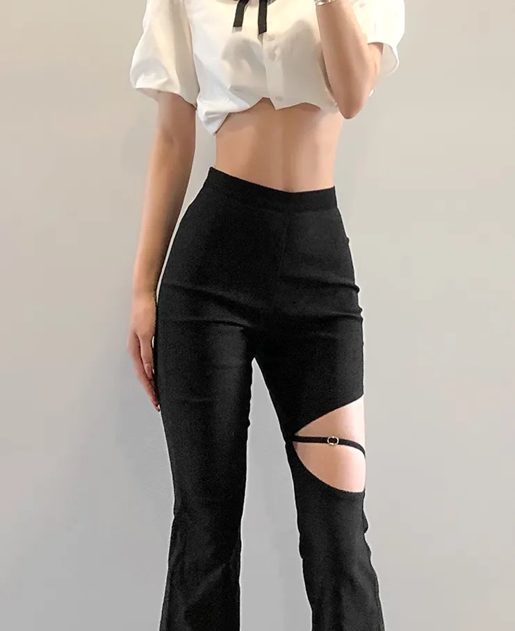 High Street Style Small High Waisted Flared Trousers