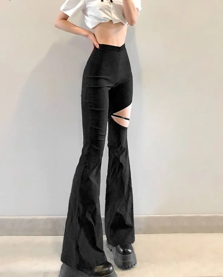 High Street Style Small High Waisted Flared Trousers