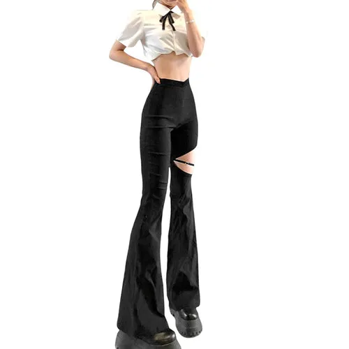 High Street Style Small High Waisted Flared Trousers