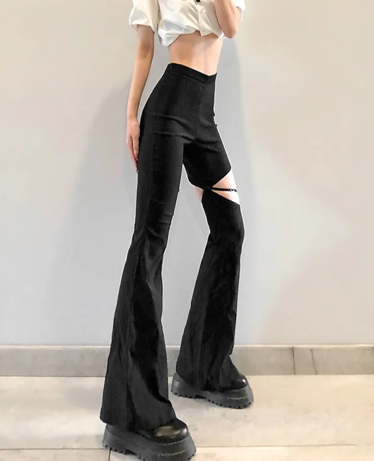 High Street Style Small High Waisted Flared Trousers