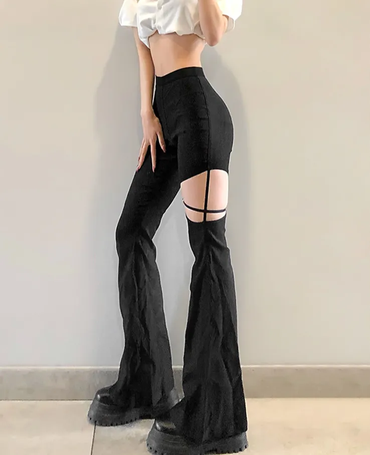 High Street Style Small High Waisted Flared Trousers