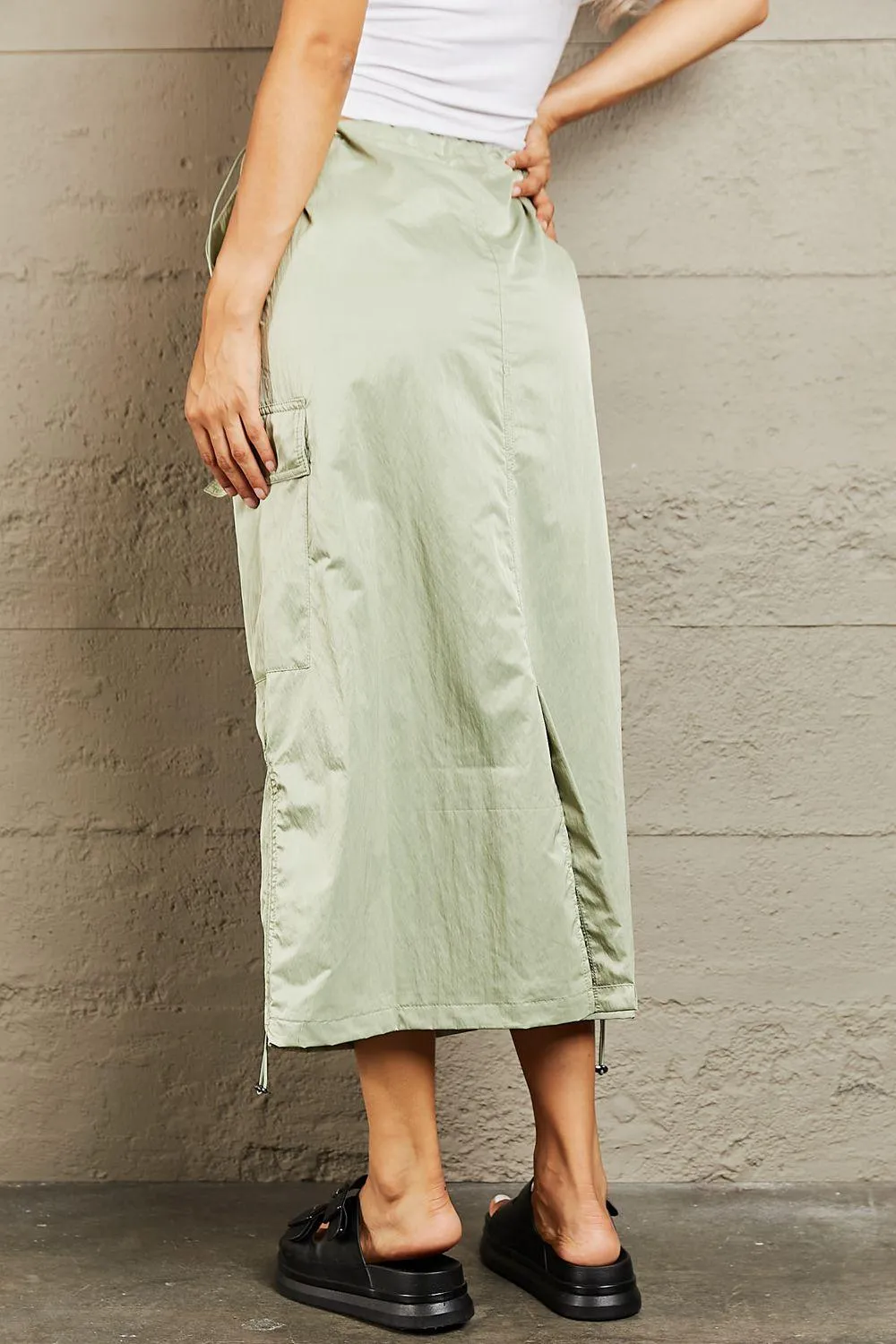 High Waisted Cargo Midi Skirt