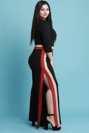 High Waisted Colorblock Side Slit Flared Pants