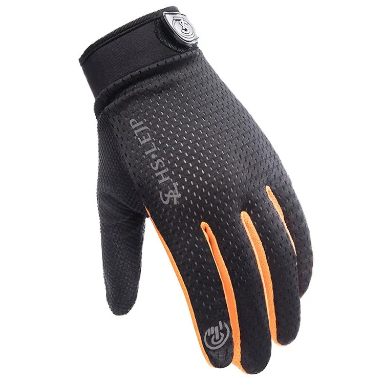 HSLEJP Outdoor Sports Breathable Touch Screen Antiskid Cycling Full Finger Gloves, Size: L(Black Orange)