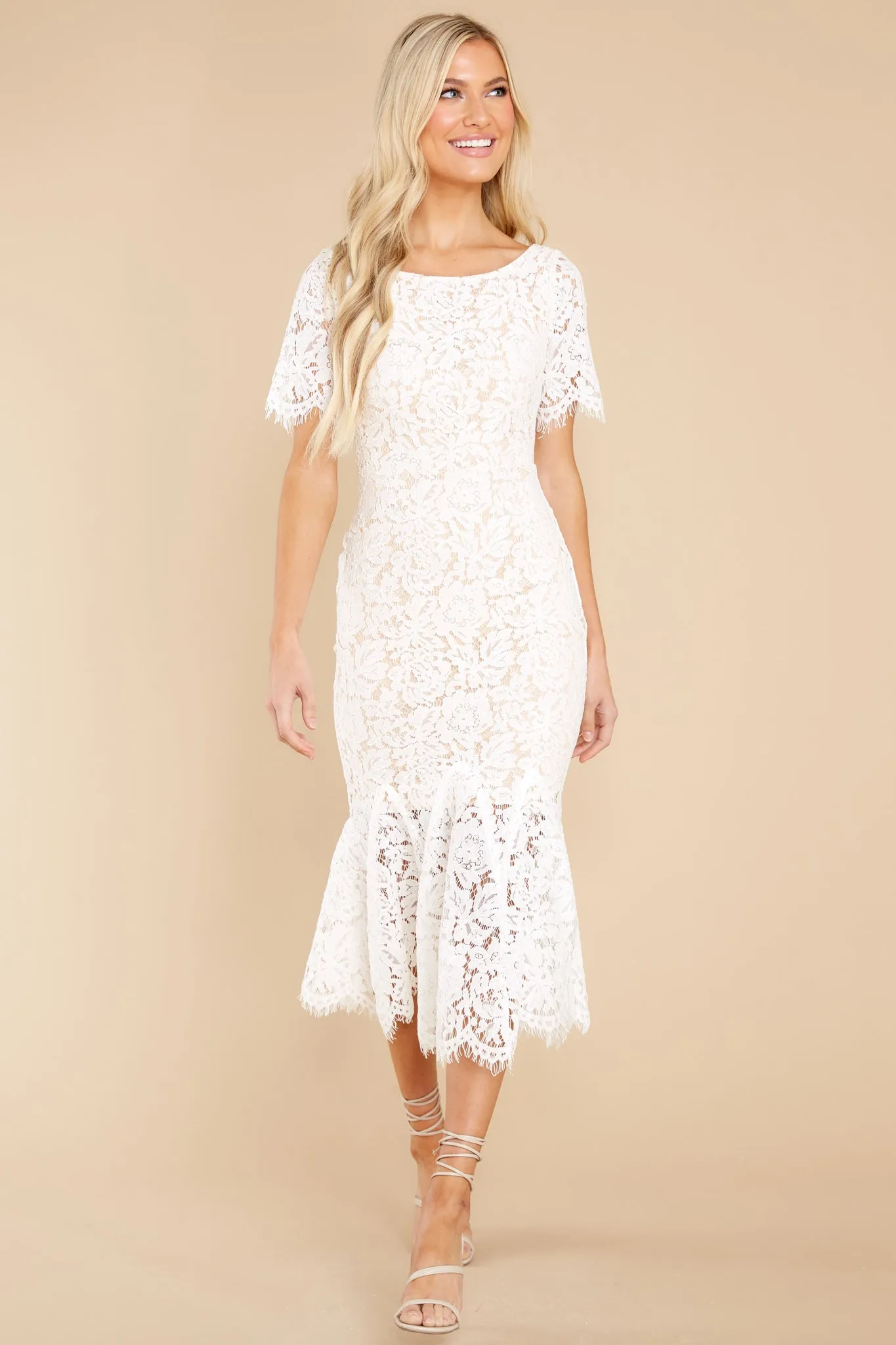 I Can't Resist White Lace Midi Dress