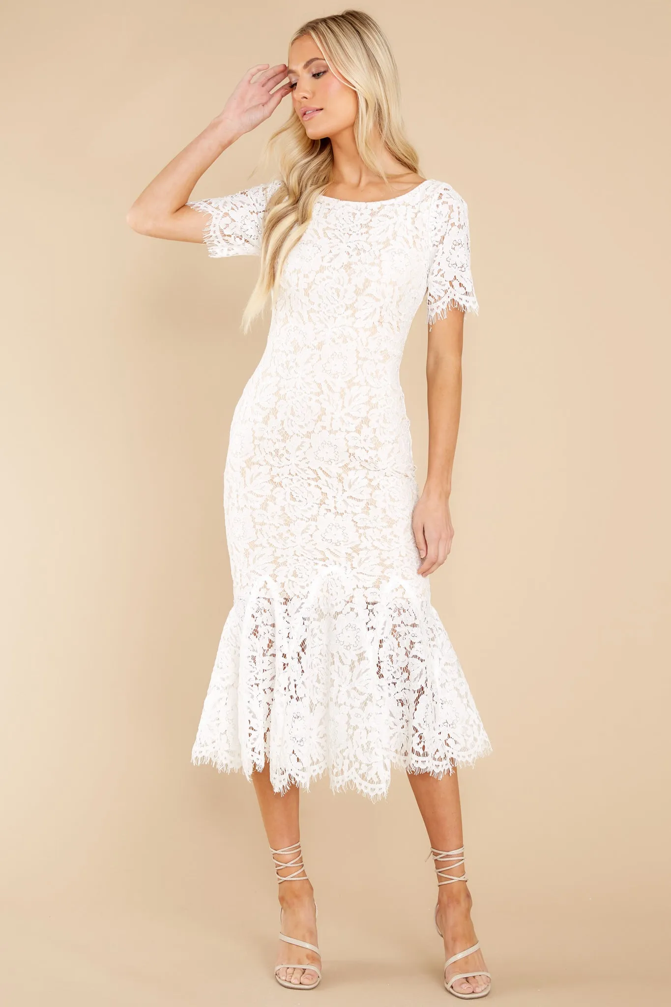 I Can't Resist White Lace Midi Dress