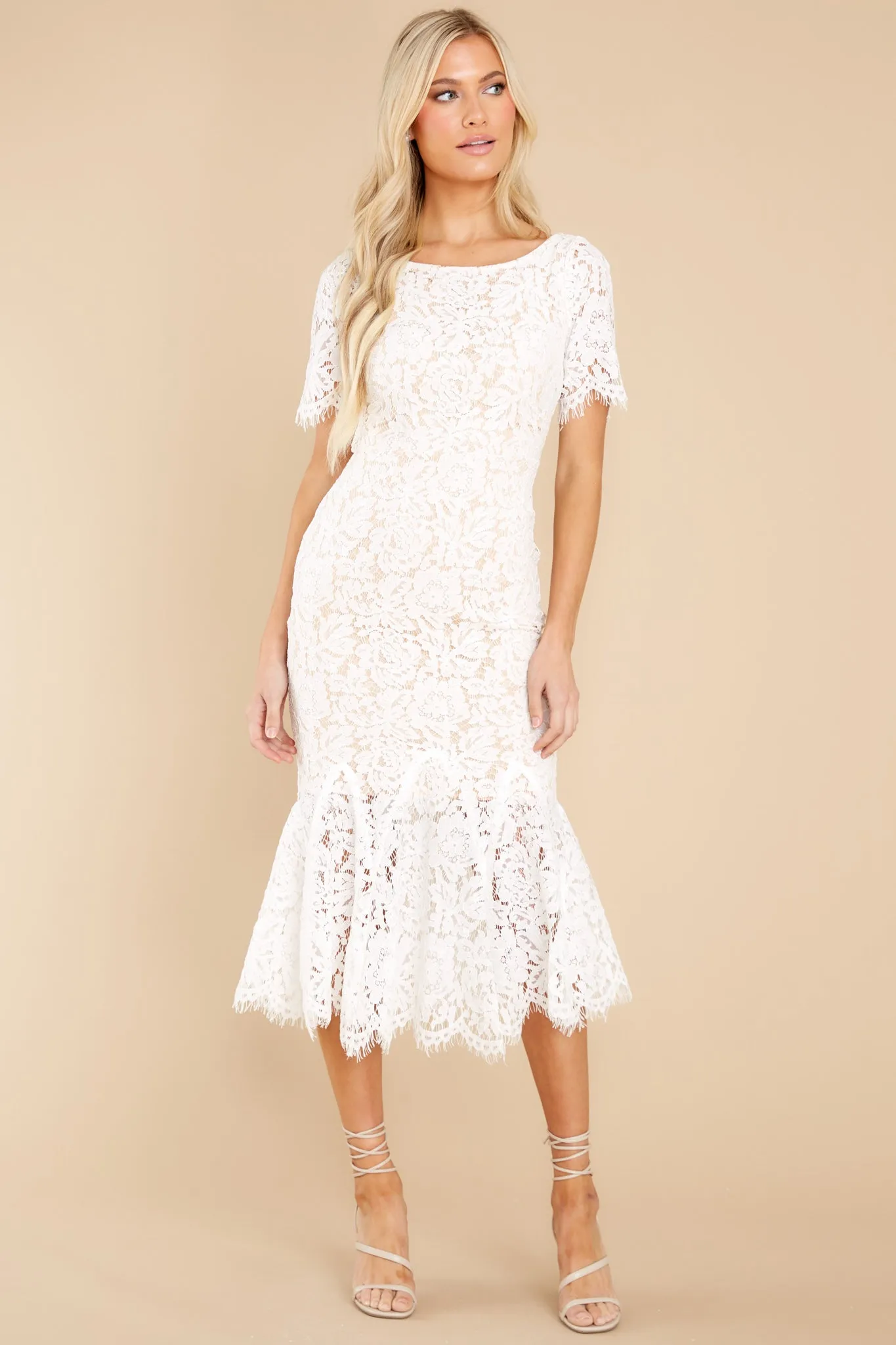 I Can't Resist White Lace Midi Dress