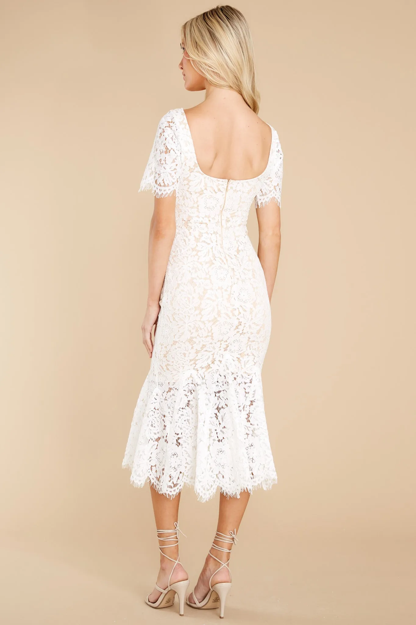 I Can't Resist White Lace Midi Dress