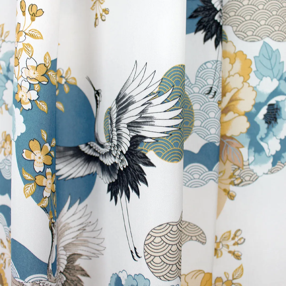 Italian 'Asian crane motif' semi-opaque drapey viscose woven