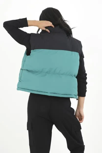 JADE/BLACK HIGH NECK COLOUR BLOCK GILET