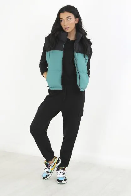 JADE/BLACK HIGH NECK COLOUR BLOCK GILET