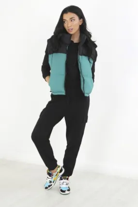 JADE/BLACK HIGH NECK COLOUR BLOCK GILET