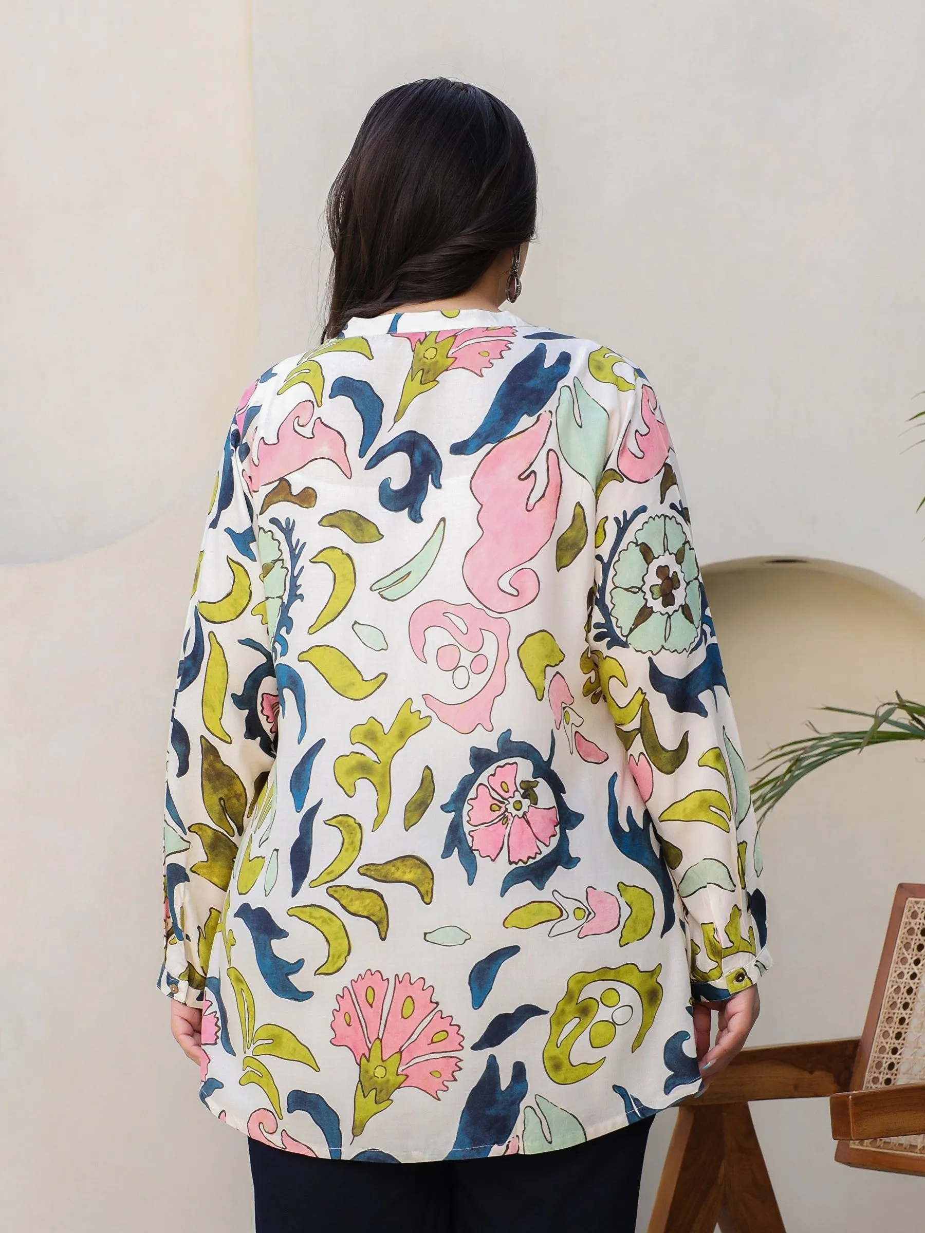 Jashvi Multi-Coloured Abstract Printed A-Line Rayon Plus Size Tunic