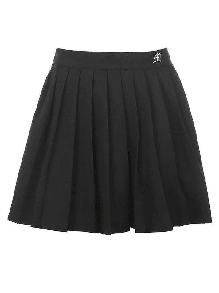 Joskaa Lined Detail Embroidery Pleated Mini Skirt