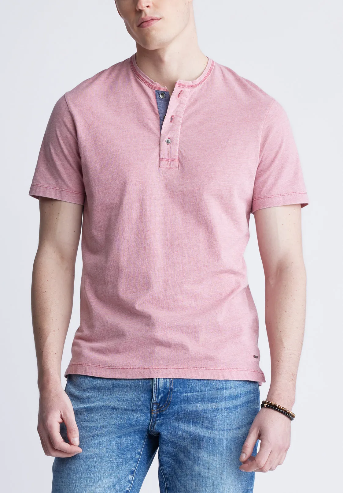 Kandy Men's Short Sleeve Henley, Light Pink - BM24387