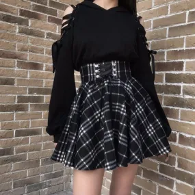 Lace-Up Mini Skirt With Plaid Pattern