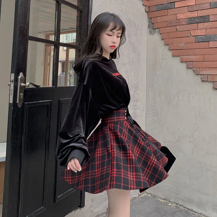 Lace-Up Mini Skirt With Plaid Pattern