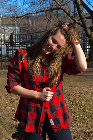 Ladies Long Sleeve, Roll Tab, Brushed Buffalo Plaid  Flannel Shirt. Red/ Black Style 2934