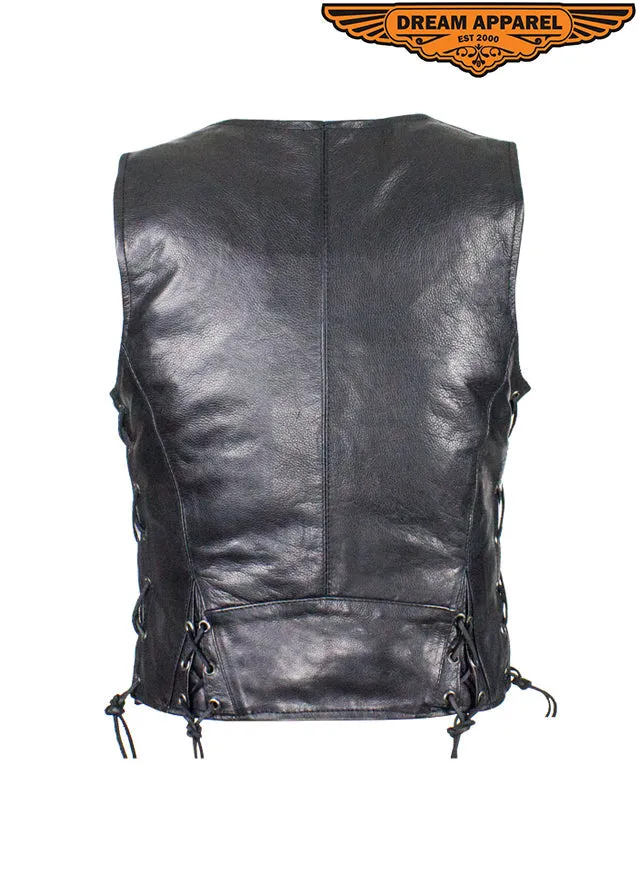 Ladies Naked Cowhide Leather Vest W/ Laces