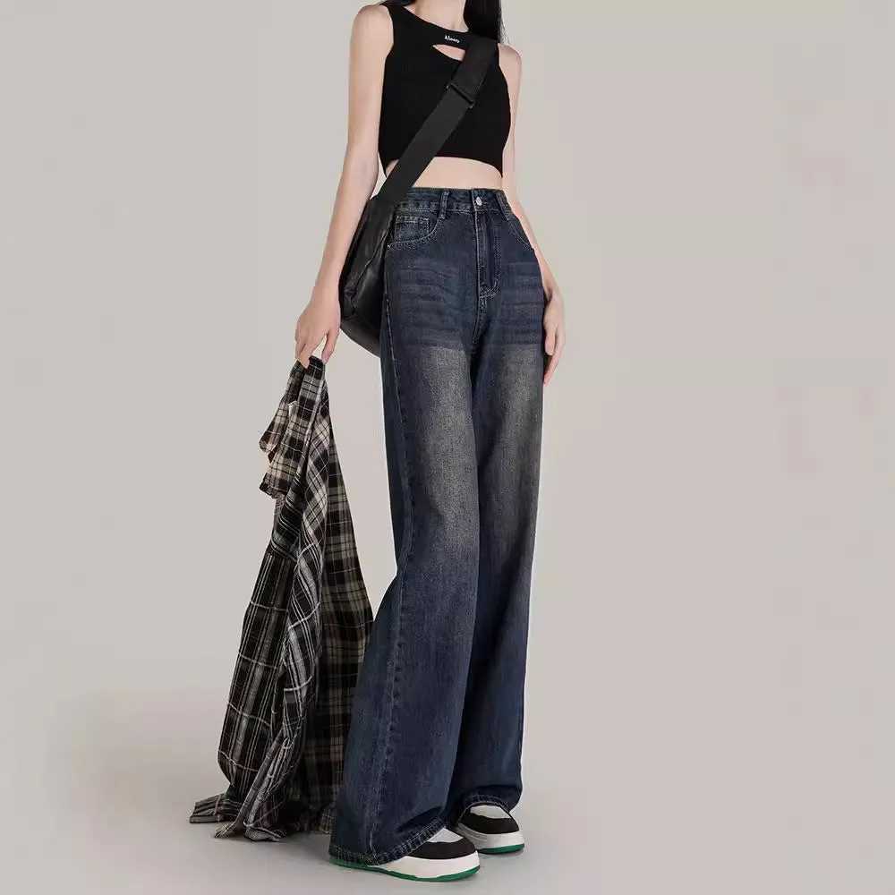 Lanfubeisi shamar Micro Flared Jeans Women's Autumn and Winter Retro Blue High Waist Loose Wide Leg Pants Small Mop Long Pants