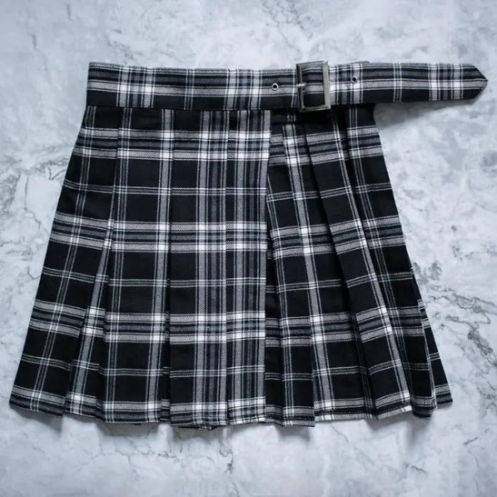 Latte Adjustable Side Slit Plaid School Girl Skirt