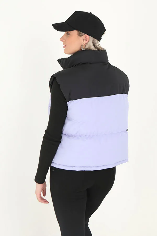 LILAC CONTRAST COLOUR BLOCK HIGH NECK GILET