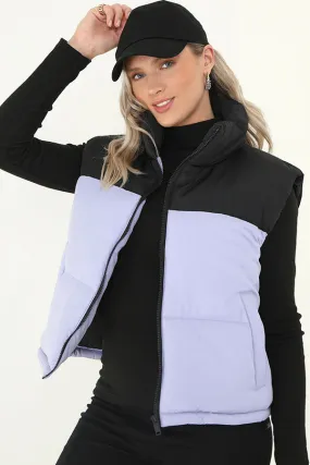 LILAC CONTRAST COLOUR BLOCK HIGH NECK GILET