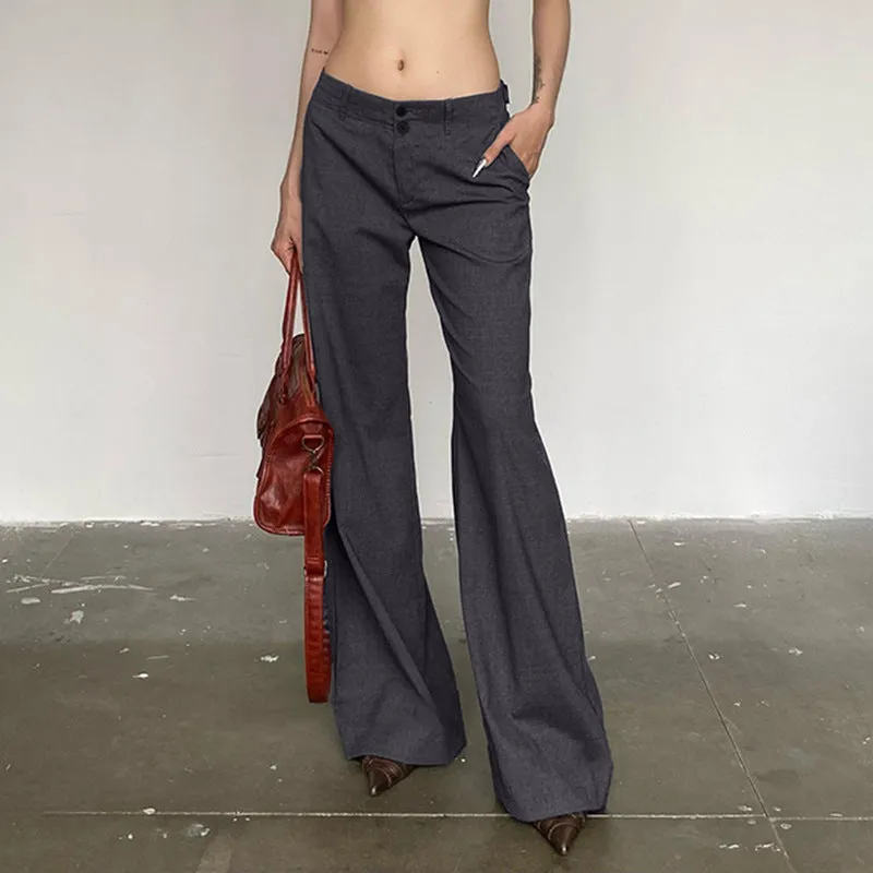 Loose Slimming Casual Draping Mop Work Pant Winter Sexy Low Waist Two Button All Match Wide Leg Pants