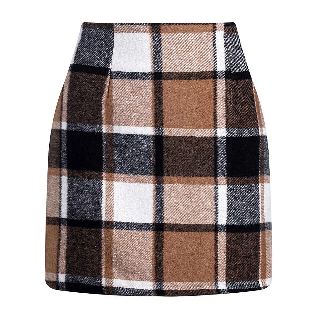 LovelyRLovely High-waisted Plaid Pencil Wool Mini Skirt