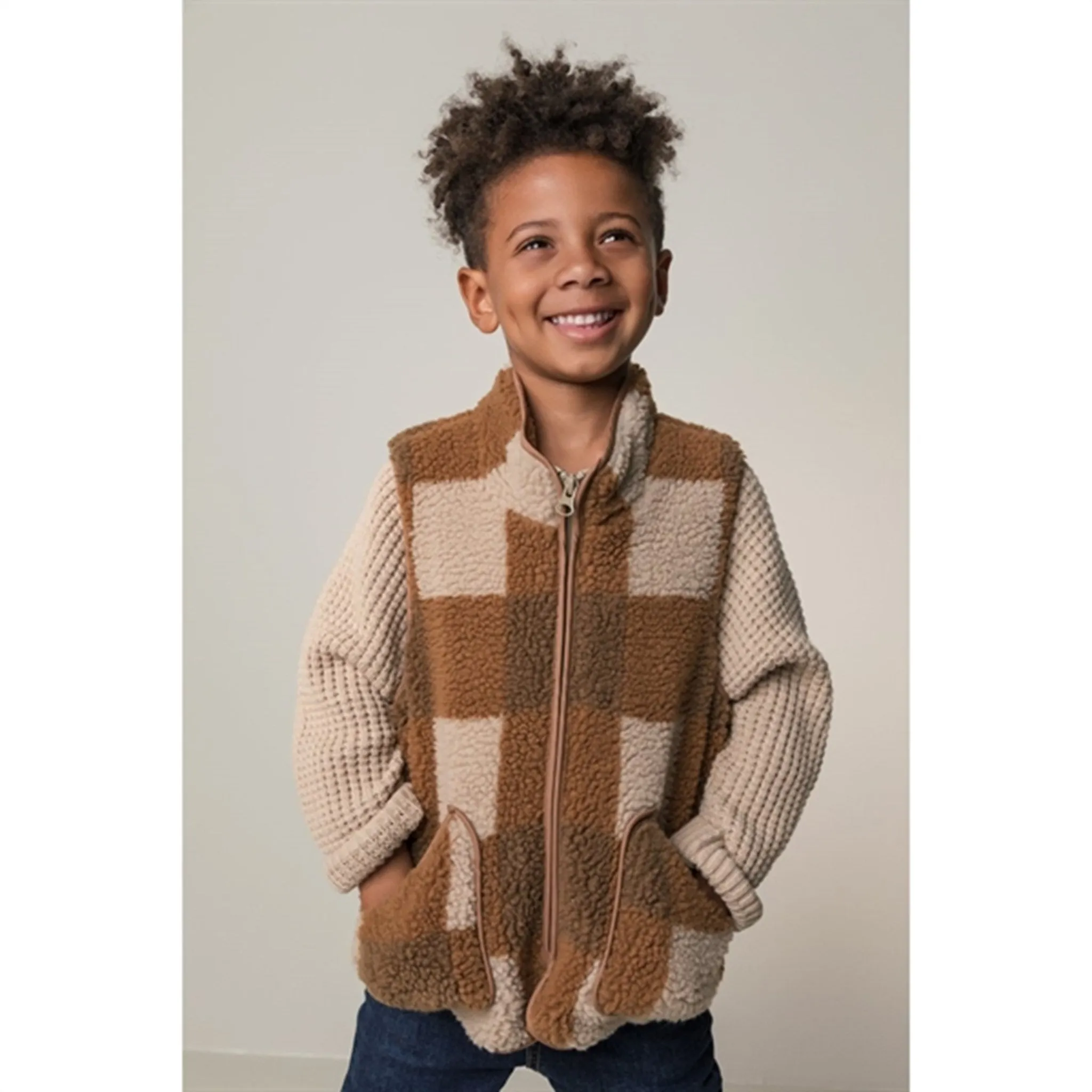 MarMar Joby Teddybear Fleece Vest Chunky Hazel Check