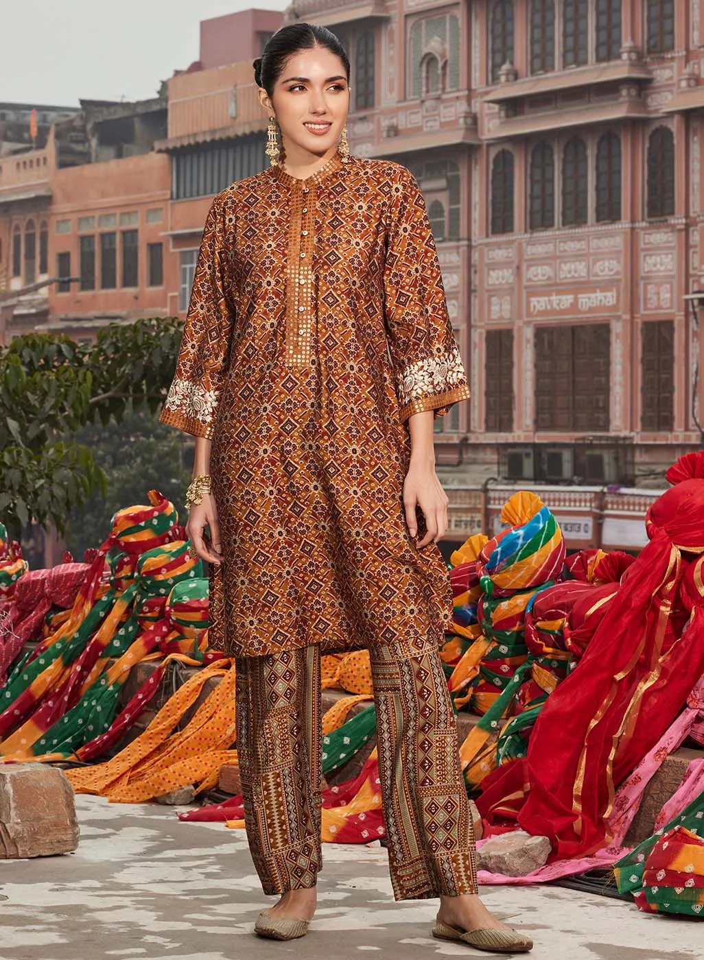 Mastani Bronze Printed Chanderi Tunic Set