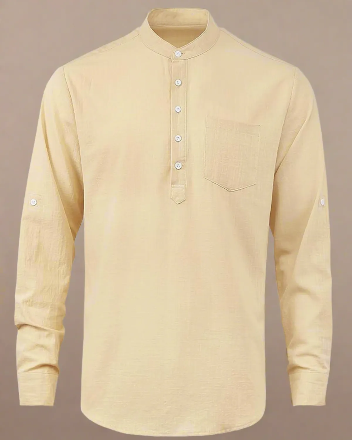 Men Collarless Henley Cotton Shirt