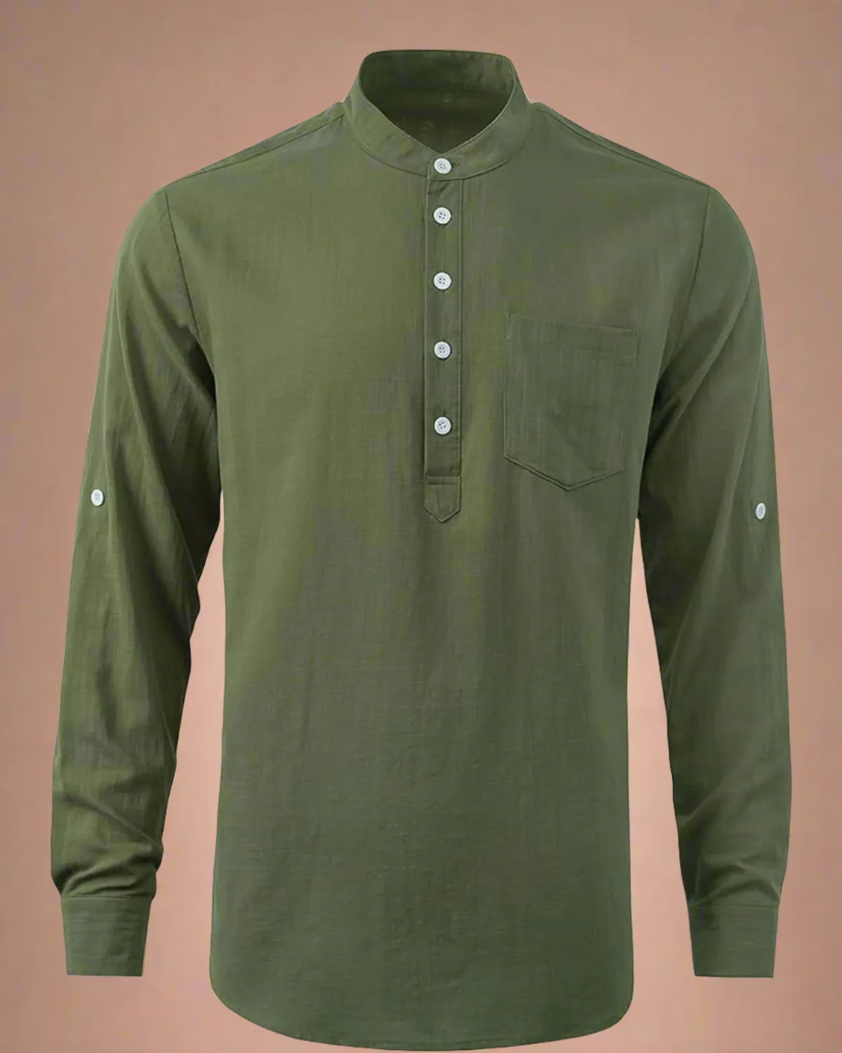 Men Collarless Henley Cotton Shirt