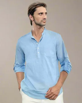 Men Collarless Henley Cotton Shirt