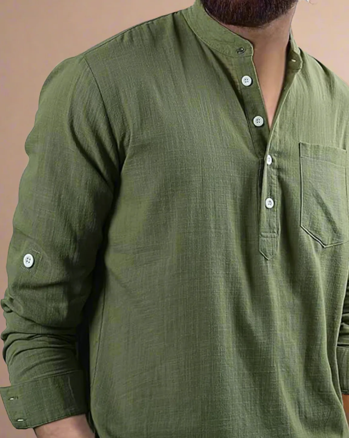 Men Collarless Henley Cotton Shirt