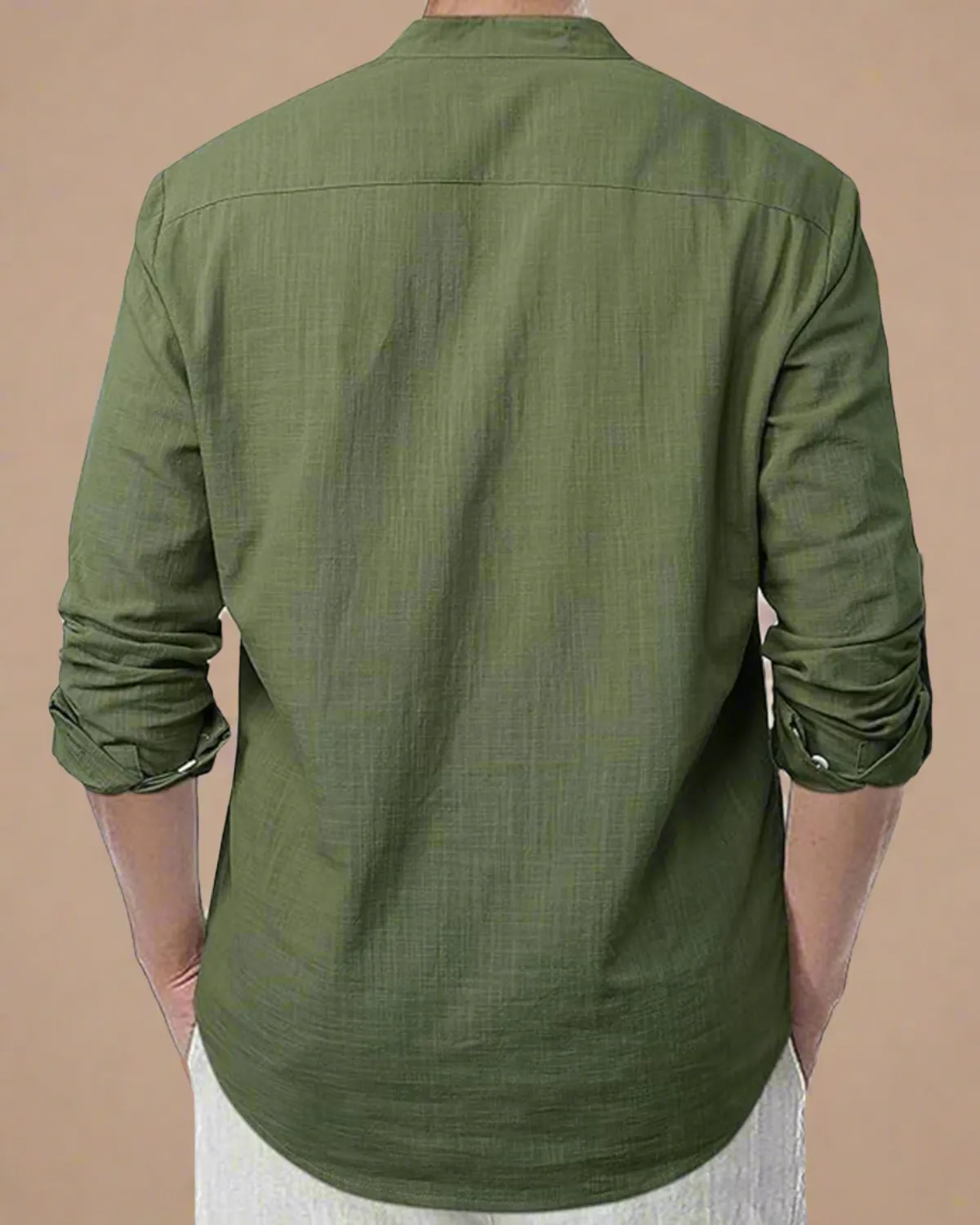 Men Collarless Henley Cotton Shirt