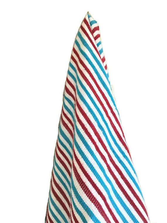 Mendil - Beach Towel - Red & Turquoise Thin Stripes