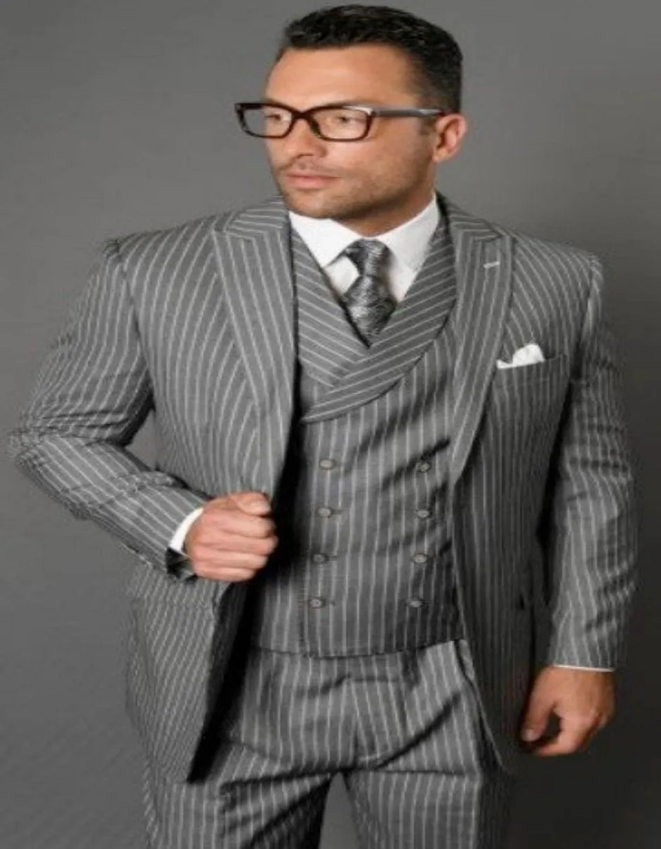 Mens Gangster Pinstripe 2 Button Double Breasted Vest Suit in Black