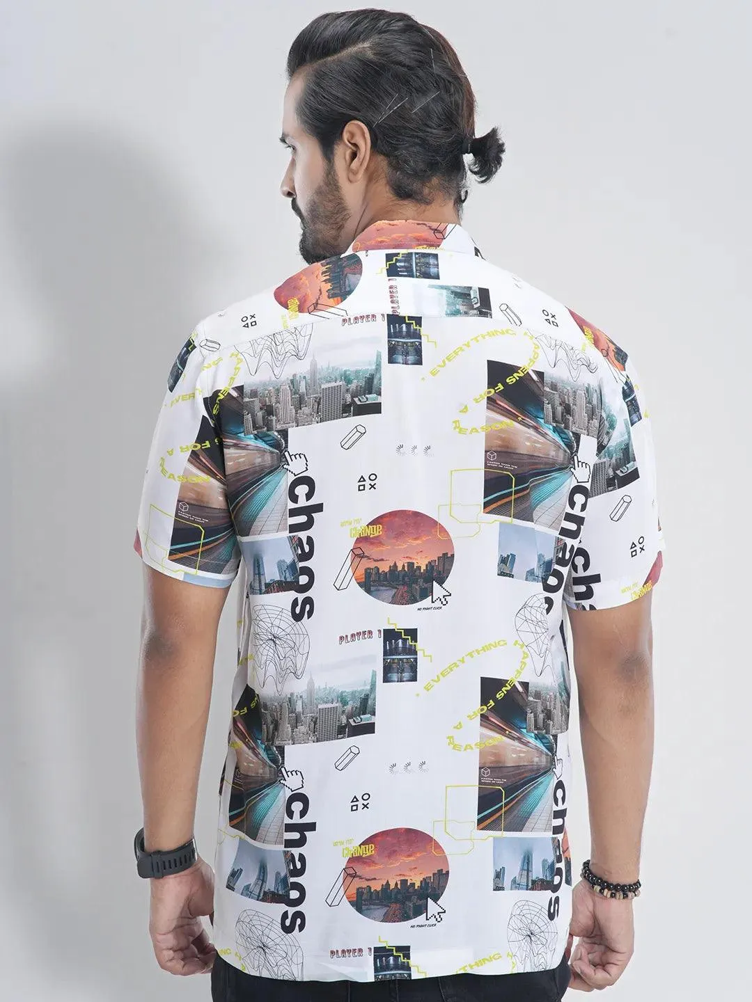 Men's Short Sleeve Camp Collar Casual in Digital Print Shirt