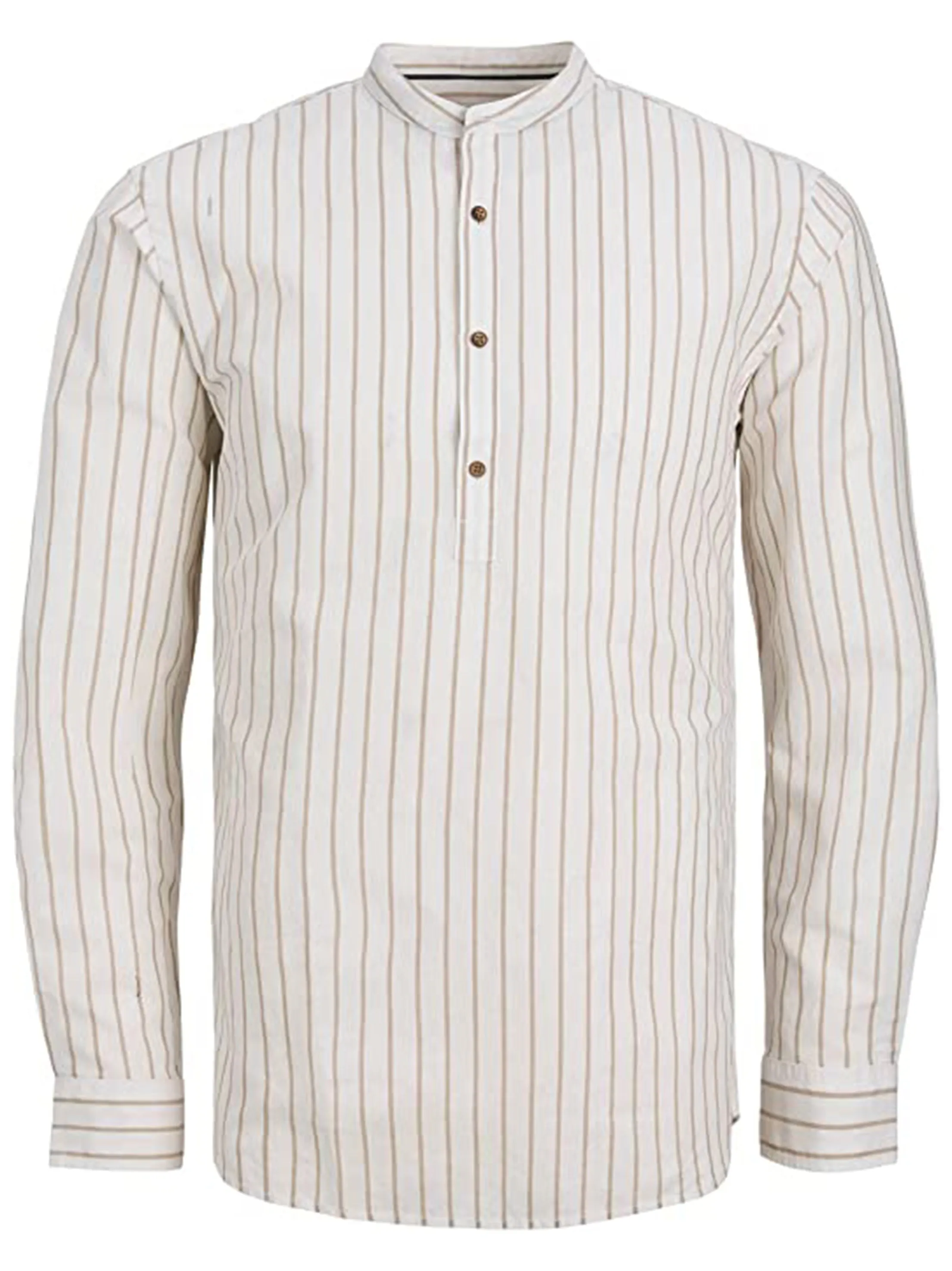 Men's Striped Henley Shirt,Beige