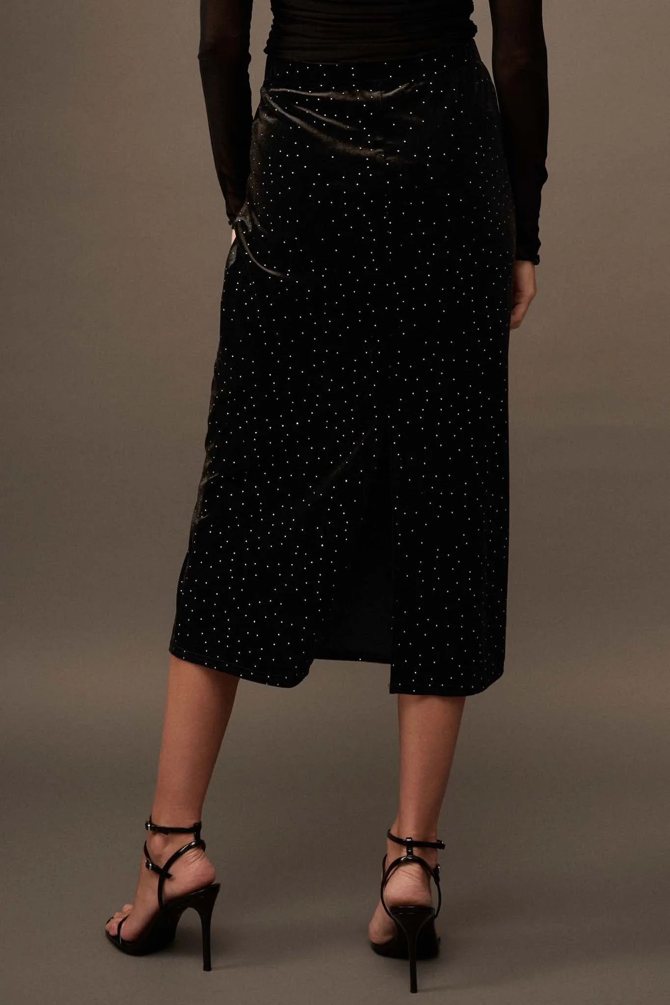 Midnight Sky Glitter Dot Velvet Pencil Skirt