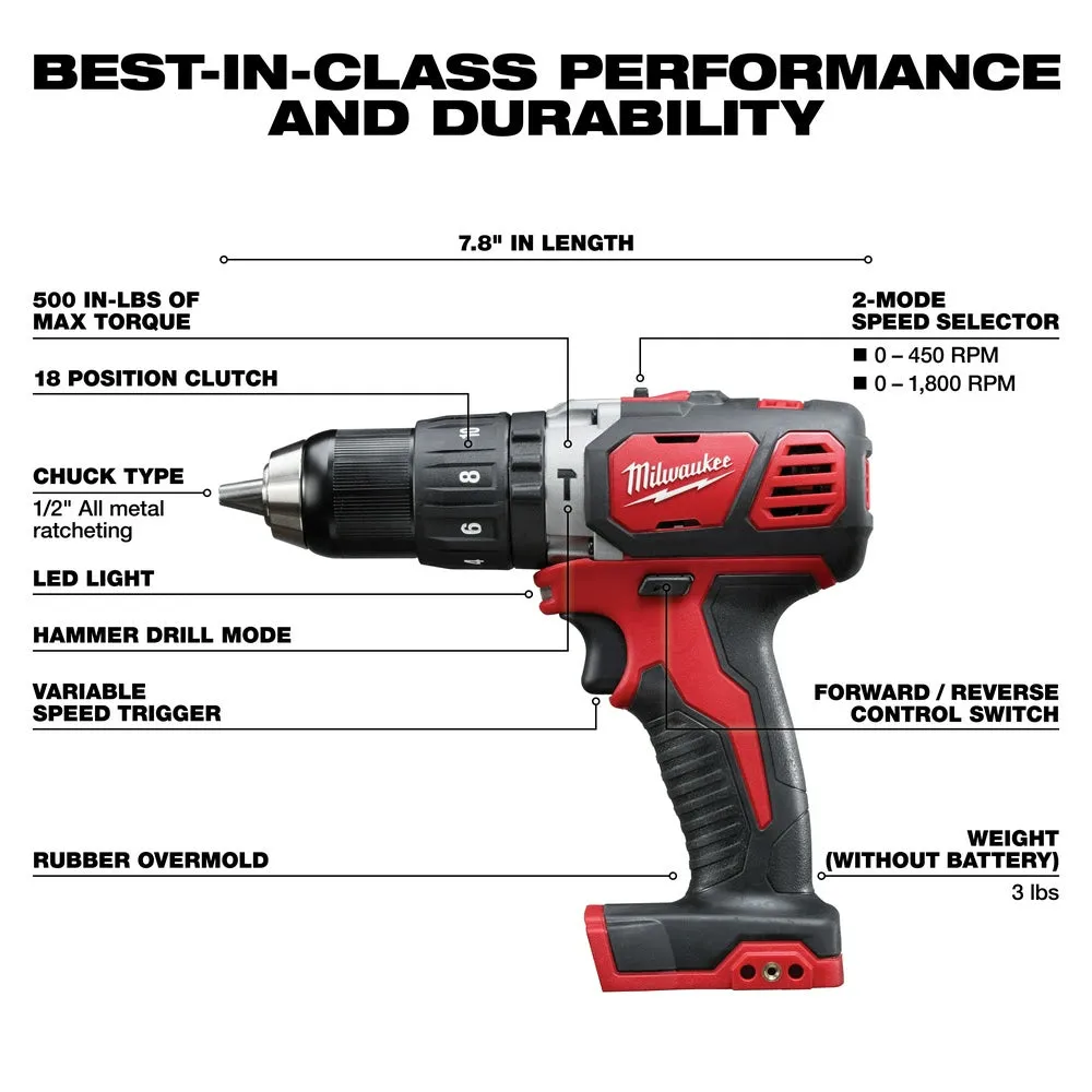 Milwaukee 2607-20 M18 1/2" Compact Hammer Drill/Driver (Tool Only)