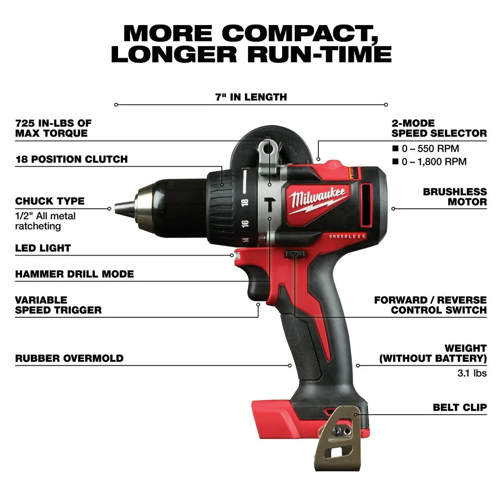 Milwaukee 2893-22CX M18 Brushless Hammer Drill/Impact Combo Kit 2.0,4.0