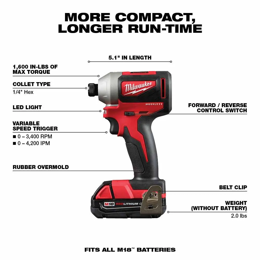 Milwaukee 2893-22CX M18 Brushless Hammer Drill/Impact Combo Kit 2.0,4.0