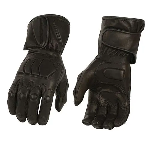 Milwaukee Leather Men's Black Leather Waterproof Gauntlet Motorcycle Hand Gloves-Extra Grip Reinforced Gel Palm SH813