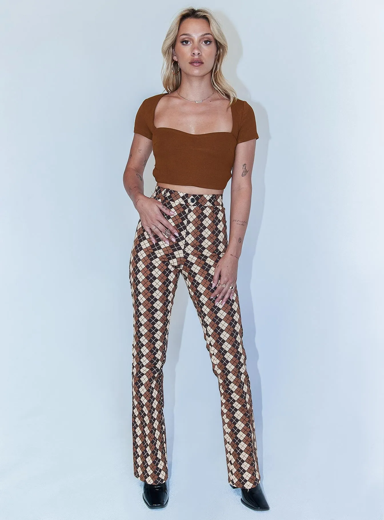 Motel Zoven Trouser Argyle Brown