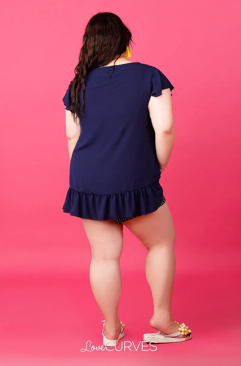 Mullet Ruffle Hem Top - Dark Blue - ATT