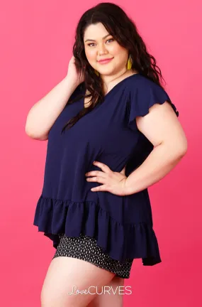 Mullet Ruffle Hem Top - Dark Blue - ATT