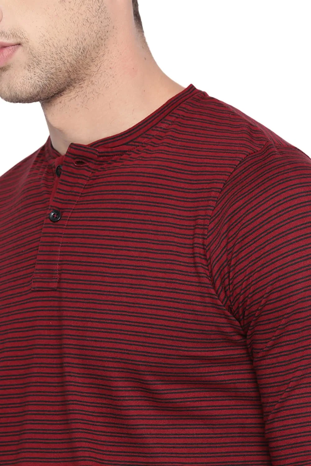 Muscle Fit Henley Stripes Polo T Shirt