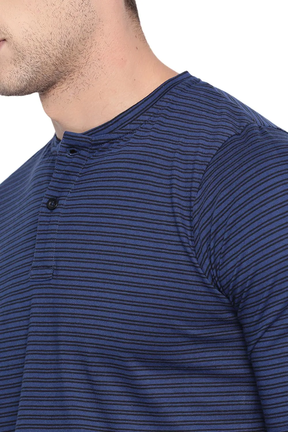 Muscle Fit Henley Stripes Polo T Shirt